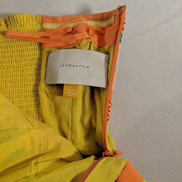 Leifsdottir Dress 0 Strapless Sundress Quilted Yellow Anthropologie 100% Cotton - Picture 12 of 15